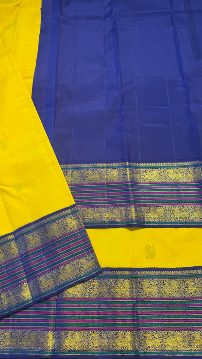 BRIGHT YELLOW WITH CONTRAST PINK GOLD ZARI HANDLOOM KANCHIPURAM SILK SAREE (KSS109)