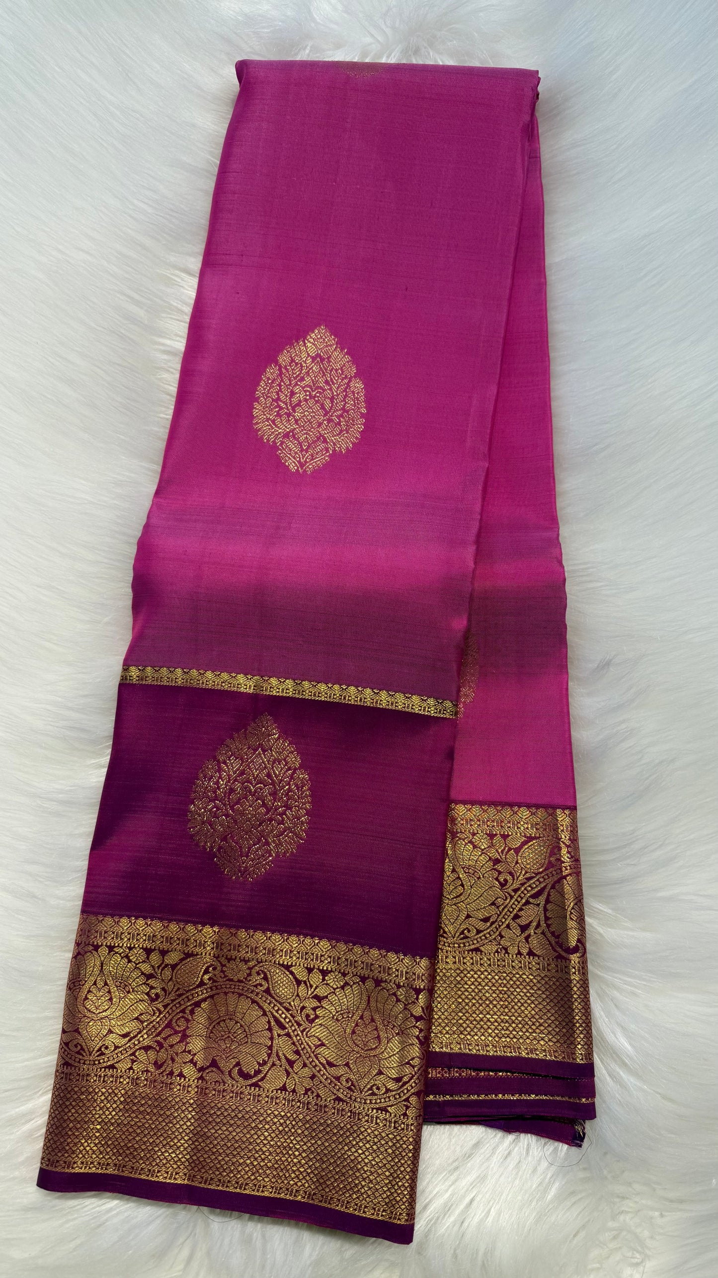 STRAWBERRY PINK WITH CONTRAST VADAMALLI PURPLE KANCHIPURAM HANDLOOM SILK SAREE (KSS431)