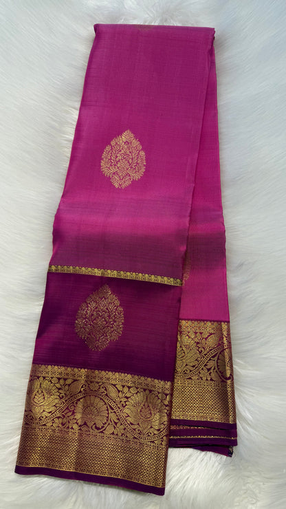 STRAWBERRY PINK WITH CONTRAST VADAMALLI PURPLE KANCHIPURAM HANDLOOM SILK SAREE (KSS431)