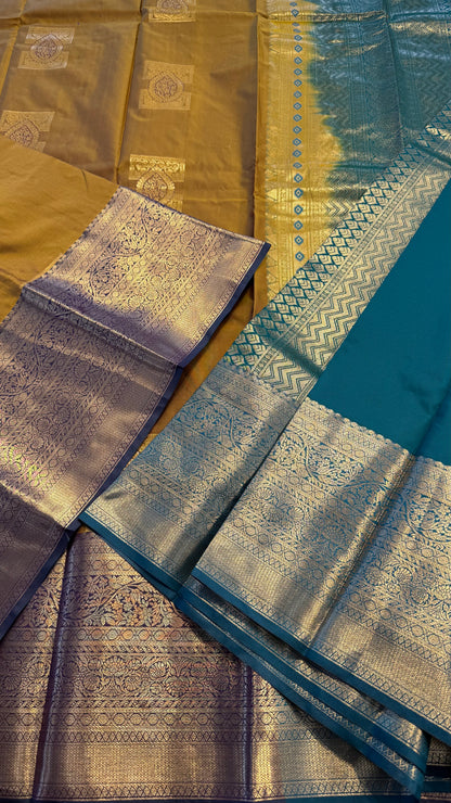 OLIVE WITH CONTRAST GREEN SILK KANICHIPURAM SILK SAREE (SSKS42)