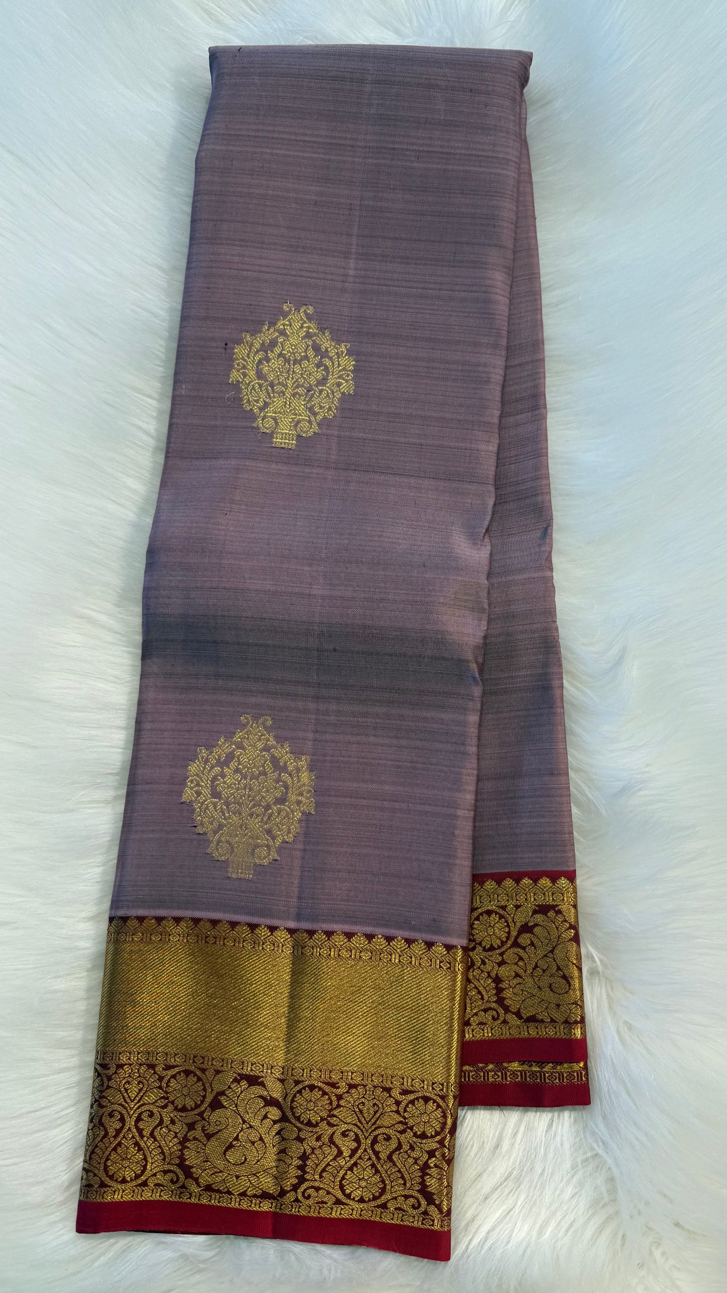 ROSEY CHEEK WITH CONTARST MAROON GOLD ZARI HANDLOOM KANCHIPURAM SILK SAREE (KSS346)