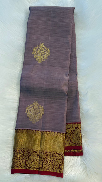 ROSEY CHEEK WITH CONTARST MAROON GOLD ZARI HANDLOOM KANCHIPURAM SILK SAREE (KSS346)