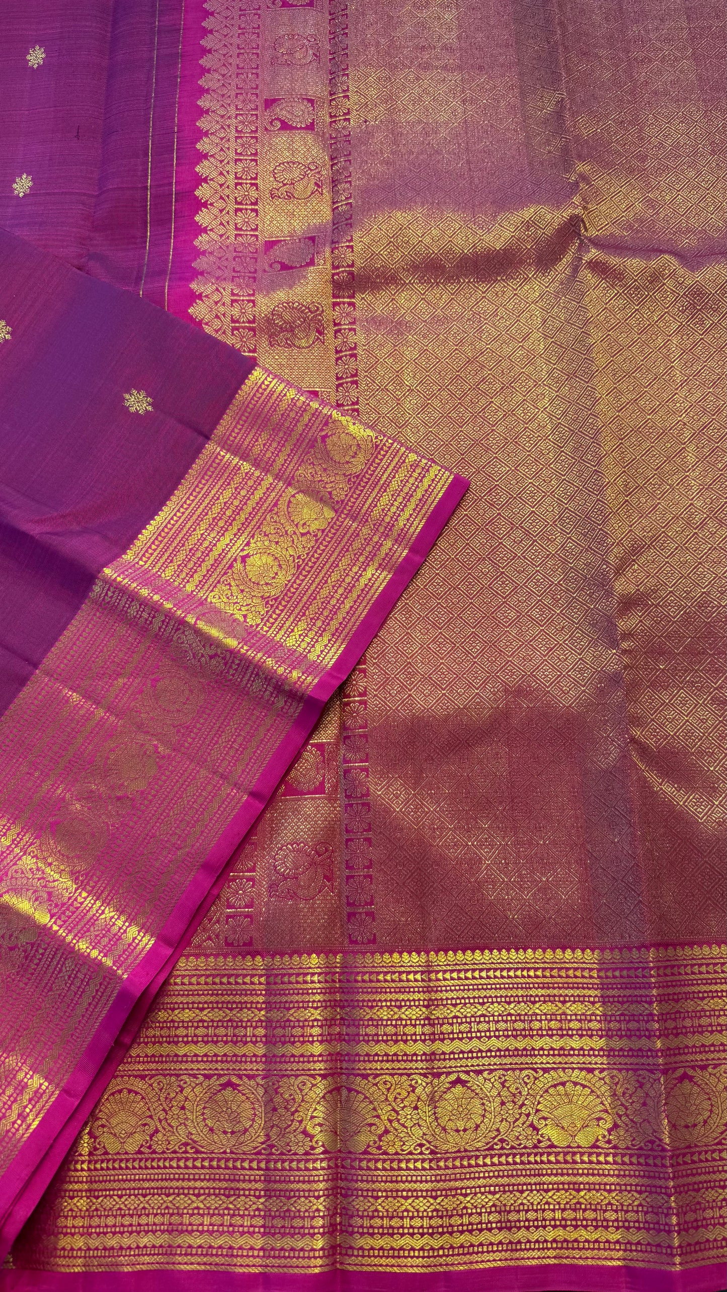 ROYAL MAGENTA CONTRAST PINK KANCHIPURAM HANDLOOM SILK SAREE (KSS398)