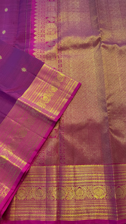 ROYAL MAGENTA CONTRAST PINK KANCHIPURAM HANDLOOM SILK SAREE (KSS398)