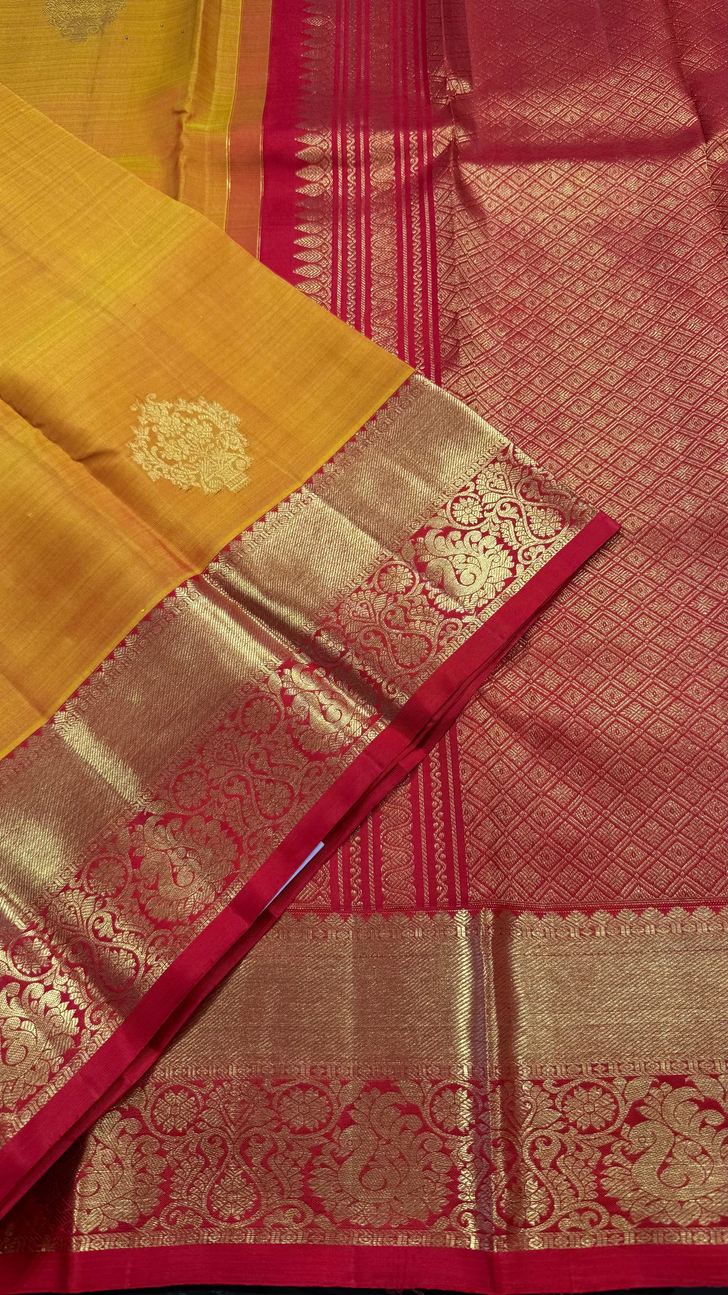 MUSTARD YELLOW HANDLOOM KANCHIPURAM  SILK SAREE(KSS 550)