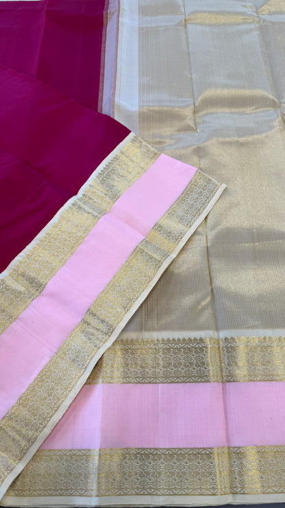 DARK PINK WITH CONTRAST GOLD PINK GOLD ZARI HANDLOOM KANICHIPURAM SILK SAREE (KSS269)