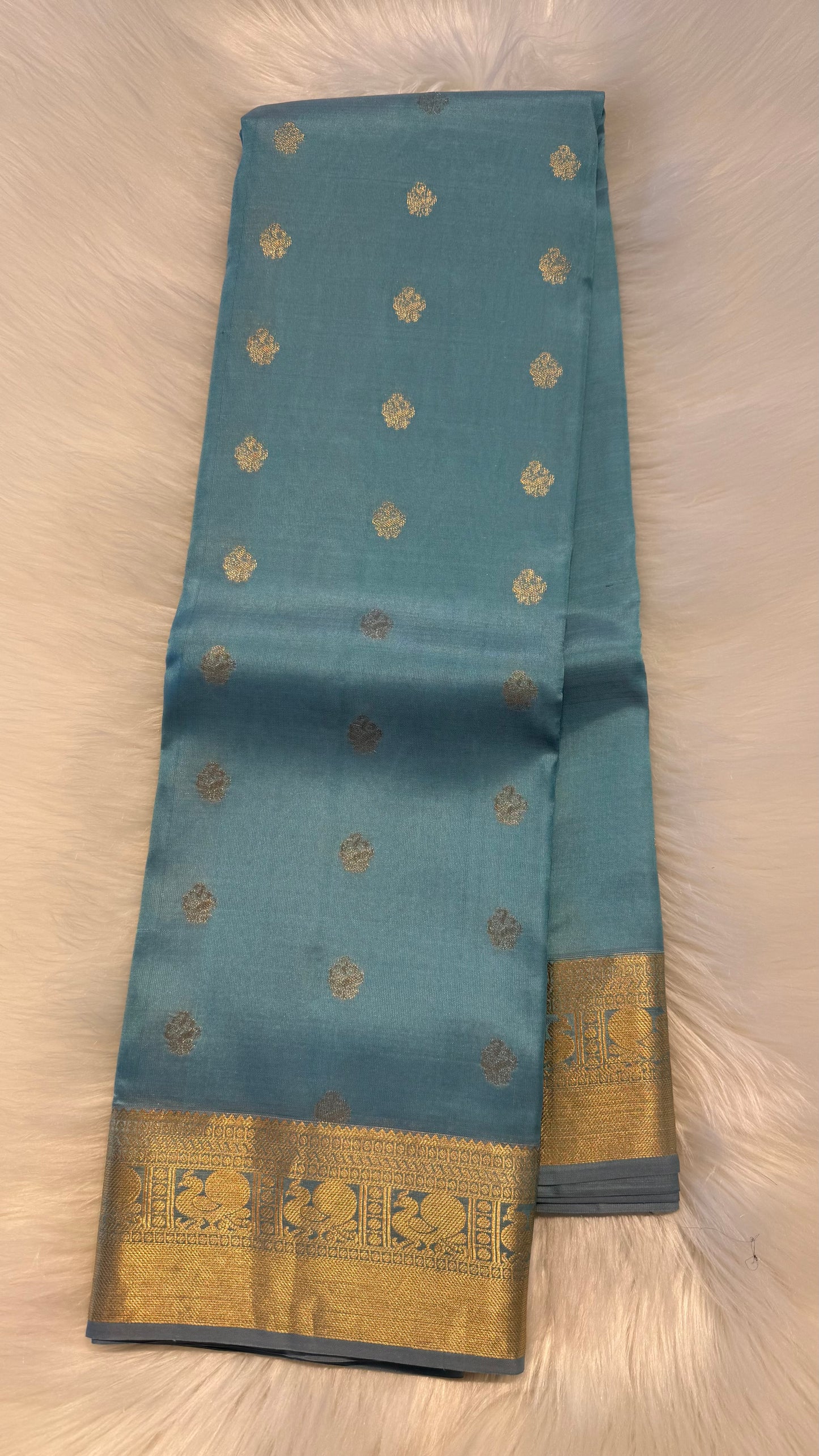 DENIM BLUE GOLD ZARI HANDLOOM KANCHIPURAM SILK SAREE (KSS451)