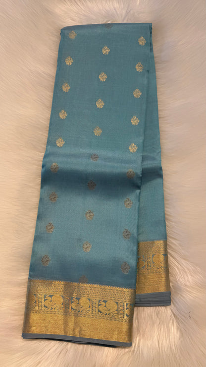 DENIM BLUE GOLD ZARI HANDLOOM KANCHIPURAM SILK SAREE (KSS451)