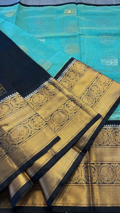 MINT WITH CONTRAST BLACK MANGALAGIRI SILK COTTON (MSC02)