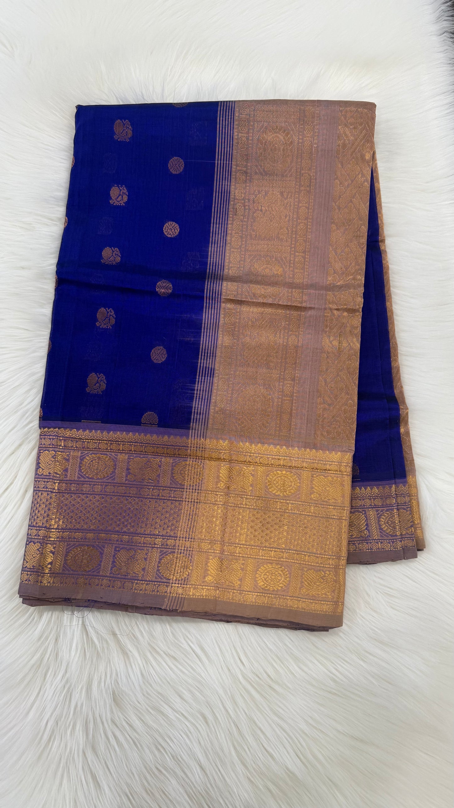 ROYAL BLUE WITH CONSTRAST LAVENDER KANCHIPURAM SILK COTTON (KSC03)