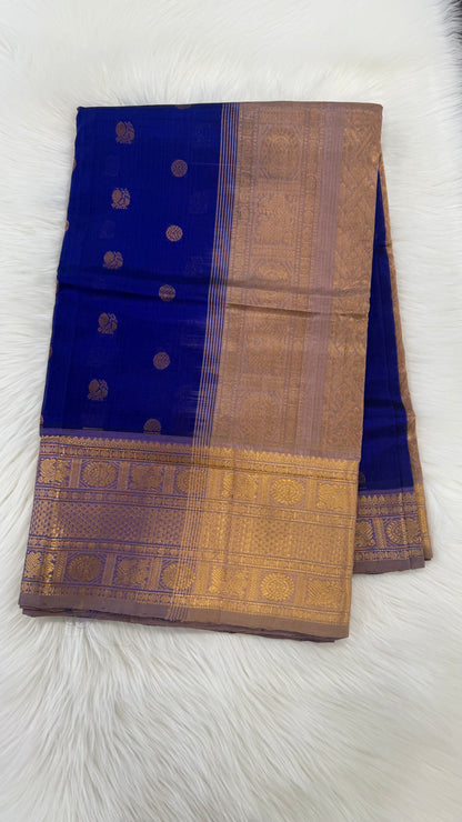 ROYAL BLUE WITH CONSTRAST LAVENDER KANCHIPURAM SILK COTTON (KSC03)