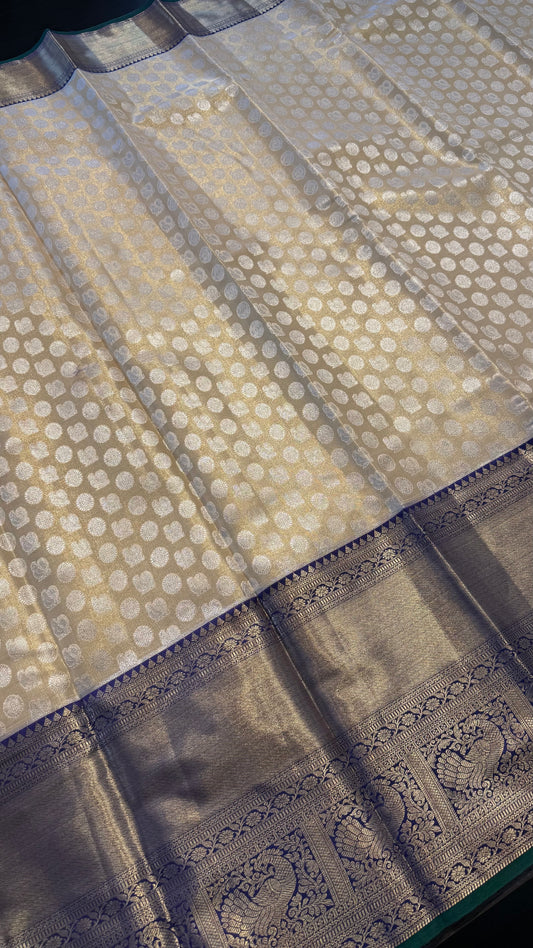 GOLD WITH CONTRAST BLUE SEMI SILK KANCHIPURAM SILK SAREE (SSKS59)