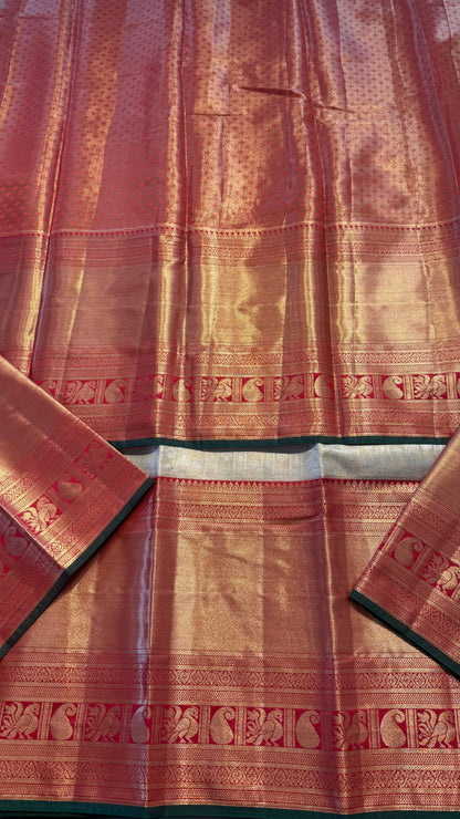 CHAMPAGNE GOLD WITH CONTRAST RED SEMI SILK KANCHIPURAM SILK SAREE (SSKS58)