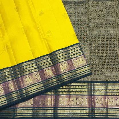 CANARY YELLOW WITH PEACOCK TEAL BLUE & PURPLE TRADITIONAL BORDER KSC 01