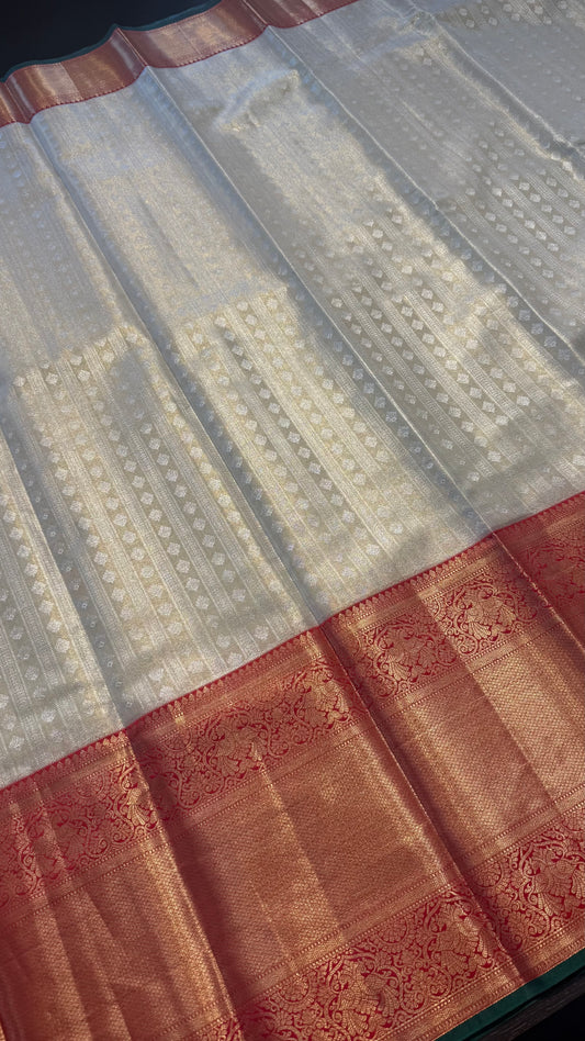 GOLD WITH CONTRAST RED SEMI SILK KANCHIPURAM SILK SAREE (SSKS67)