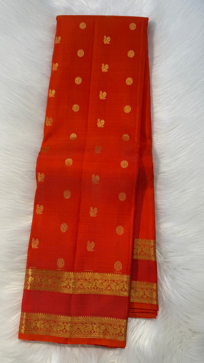 ORANGE GOLD ZARI HANDLOOM KANCHIPURAM SILK SAREE (KSS432)