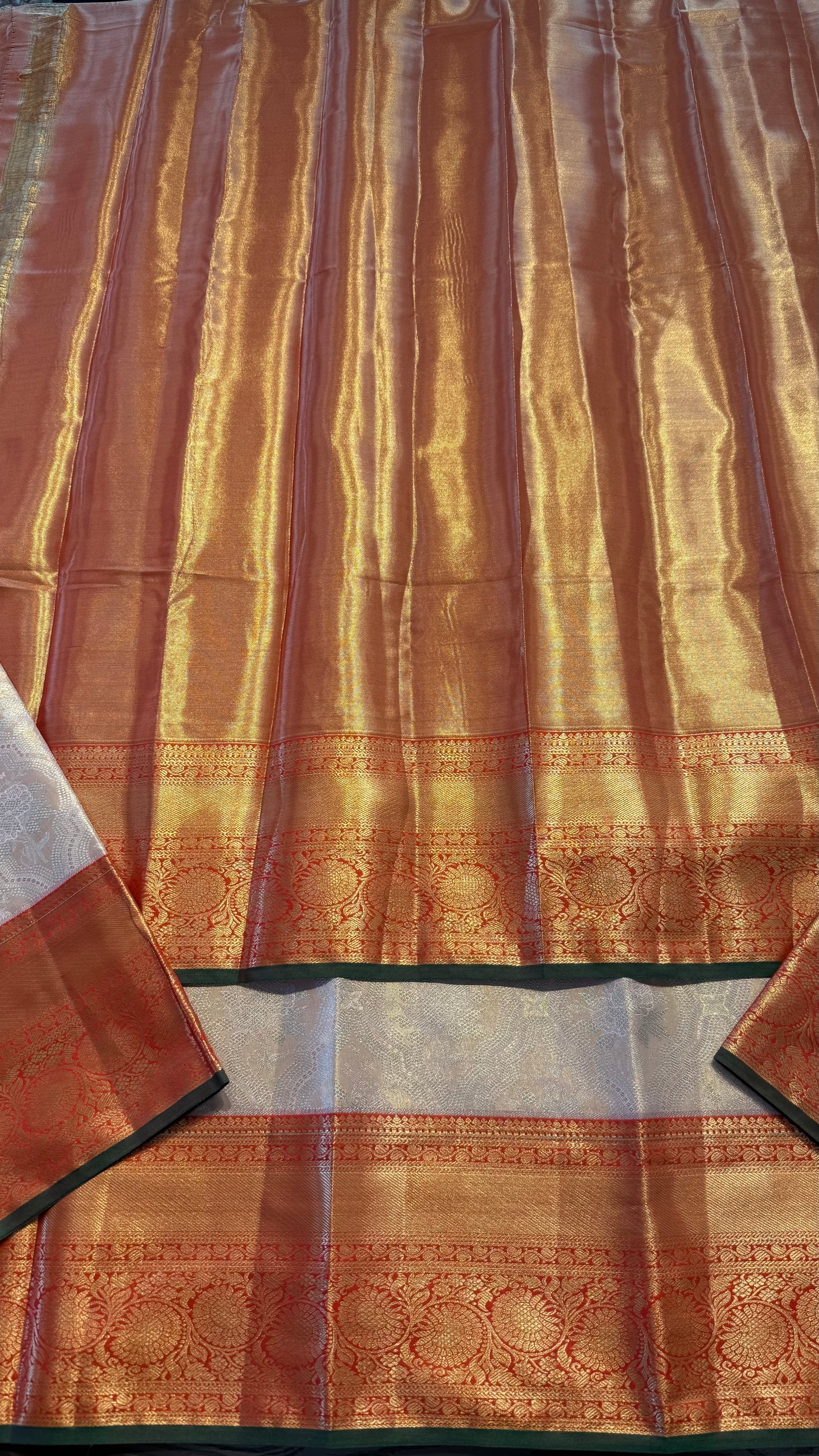 CORAL PEACH WITH CONTRAST RED SEMI SILK KANCHIPURAM SILK SAREE (SSKS60)