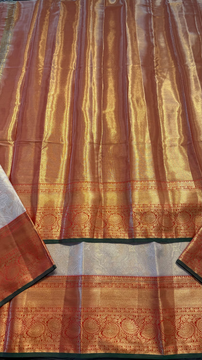 CORAL PEACH WITH CONTRAST RED SEMI SILK KANCHIPURAM SILK SAREE (SSKS60)