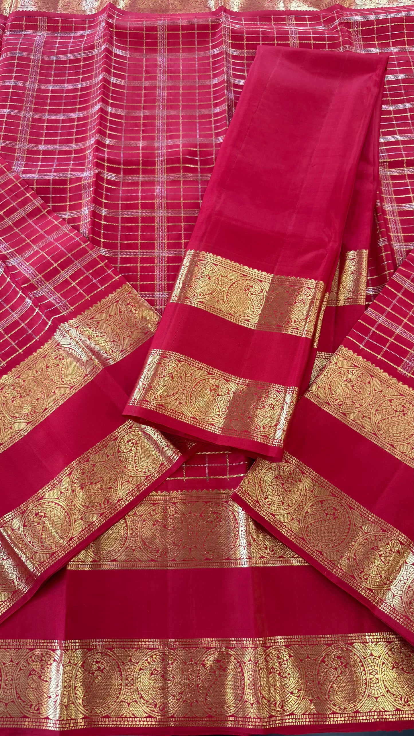 VENETIAN RED KATTAM GOLD ZARI HANDLOOM KANICHIPURAM SILK SAREE (KSS84)