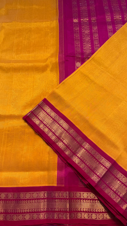 YELLOW WITH CONTRAST HOT PINK KANCHIPURAM SILK COTTON (KSC68)