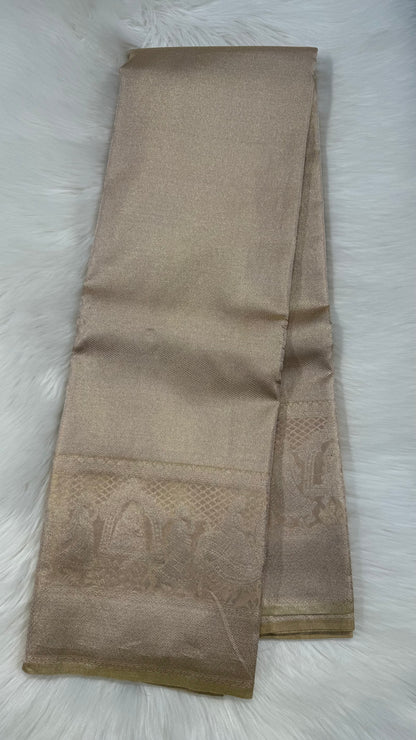 PALE GOLD FULL ZARI HANDLOOM KANCHIPURAM SILK SAREE (KSS441)