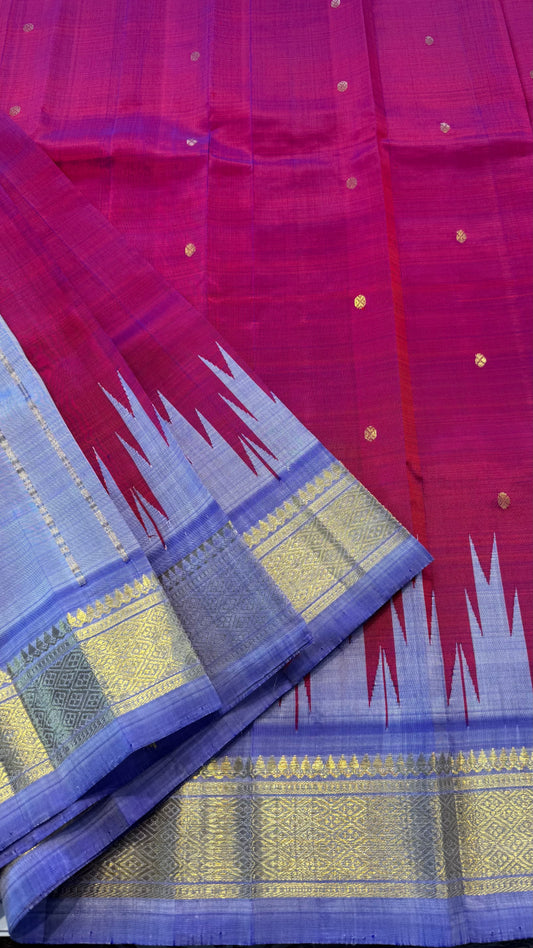 RASBERRY DUAL TONE WITH THALAMPOO LAVENDER BORDER PURE HANDLOOM KANCHIPURAM SINGLE SIDE BORDER SILK SAREE (KSSB 42)