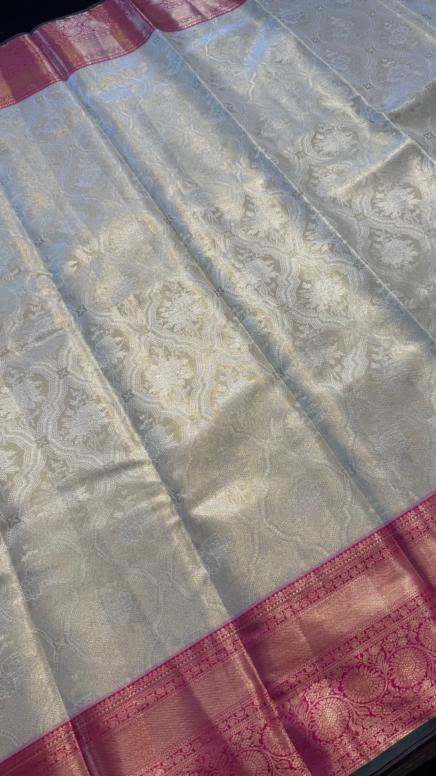 CHAMPAGNE GOLD WITH CONTRAST PINK SEMI SILK KANCHIPURAM SILK SAREE (SSKS65)