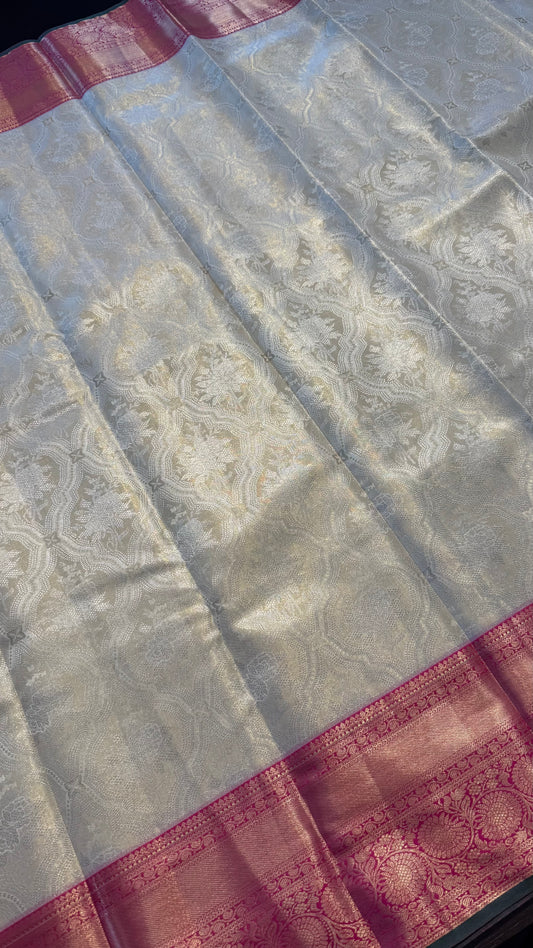 CHAMPAGNE GOLD WITH CONTRAST PINK SEMI SILK KANCHIPURAM SILK SAREE (SSKS65)