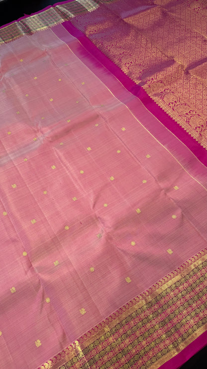 LIGHT PASTEL PINK WITH CONTRAST PINK KANCHIPURAM HANDLOOM SILK SAREE (KSS394)