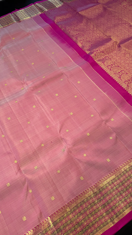 LIGHT PASTEL PINK WITH CONTRAST PINK KANCHIPURAM HANDLOOM SILK SAREE (KSS394)