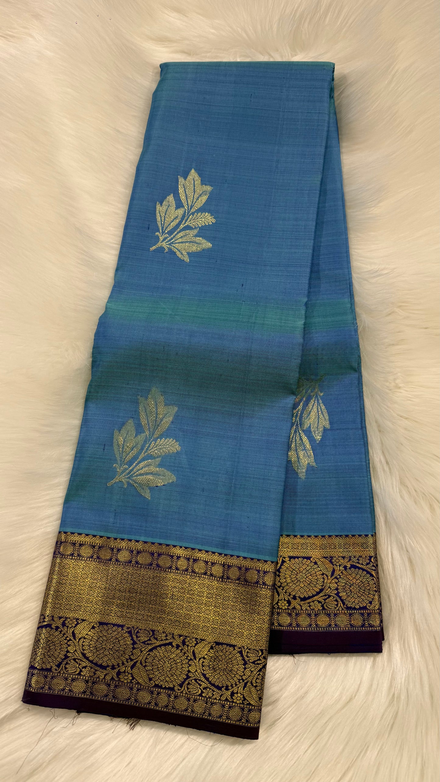 DOUBLE TONE BLUE HANDLOOM  KANCHIPURAM SILK SAREE (KSS 553)
