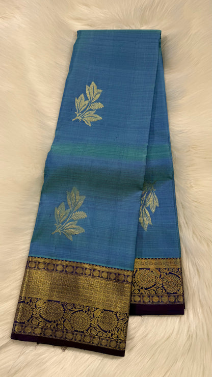 DOUBLE TONE BLUE HANDLOOM  KANCHIPURAM SILK SAREE (KSS 553)