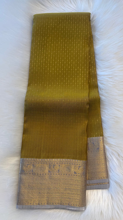 OLIVE GREEN & GREY KANCHIPURAM HANDLOOM SILK SAREE (KSS471)