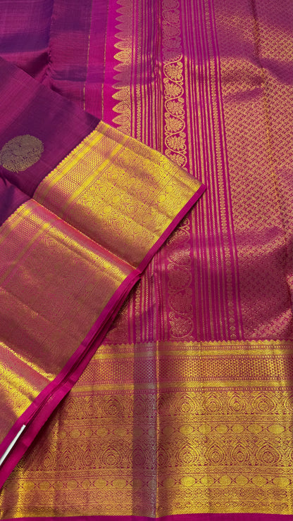 WINE PURPLE WITH CONTRAST PINK GOLD ZARI HANDLOOM KANCHIPURAM SILK SAREE (KSS365)