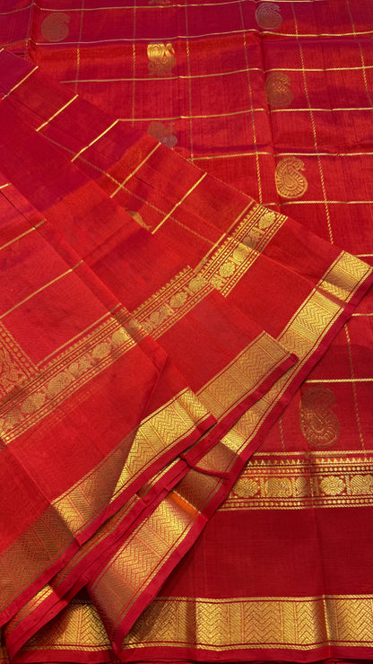 CHILI RED KATTAM HANDLOOM KANCHIPURAM SILK COTTON (KSC131)