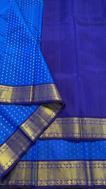 ROYAL BLUE CONTRAST WITH PURPLE GOLD ZARI HANDLOOM KANICHIPURAM SILK SAREE (KSS286)