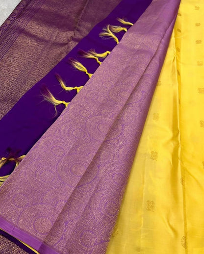 PASTEL YELLOW HALF & HALF KANCHIPURAM HANDLOOM SILK SAREE