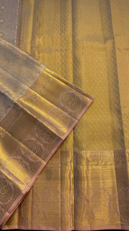 GOLDEN PEACH FULL ZARI HANDLOOM KANCHIPURAM SILK SAREE (KSS439)