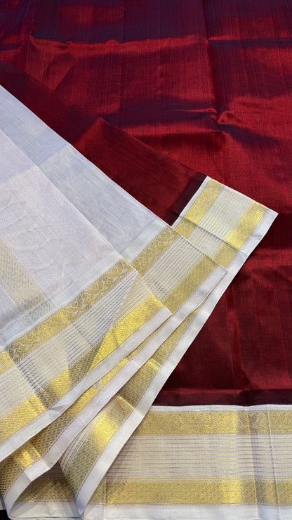 MAROON WITH CREAM HANDLOOM KANCHIPURAM SILK COTTON (KSC133)