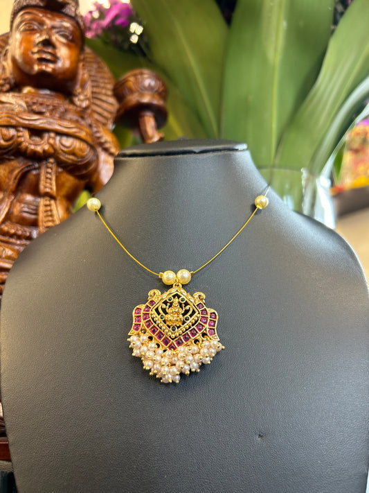 Kundan Chaand Pendant with Rice Pearls Invisible Necklace
