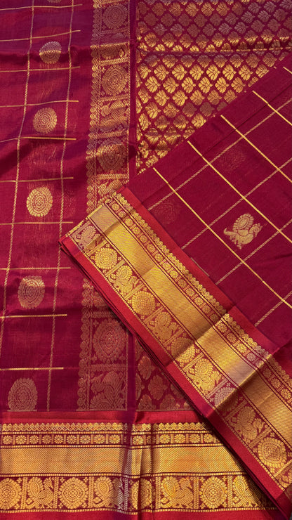 RED KATTAM HANDLOOM KANCHIPURAM SILK COTTON (KSC127)