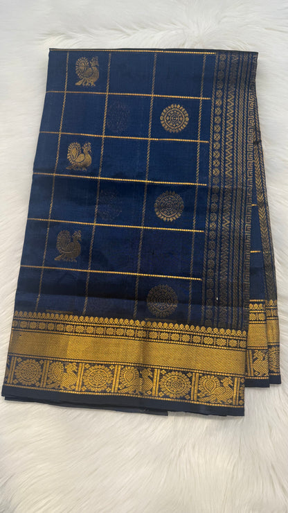 DARK ELECTRICAL BLUE KATTAM KANCHIPURAM SILK COTTON (KSC86)