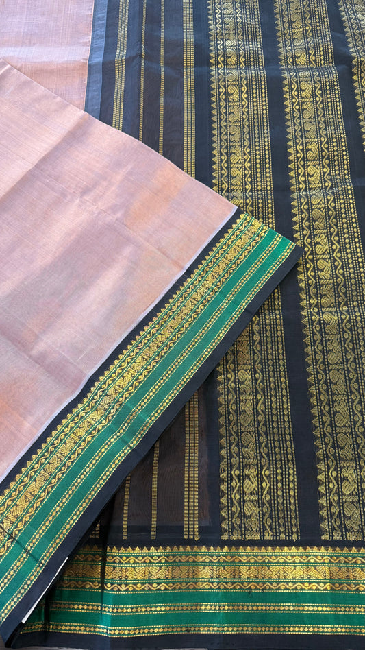 RUST GOLD WITH CONTRAST BLACK KANCHIPURAM SILK COTTON (KSC73)