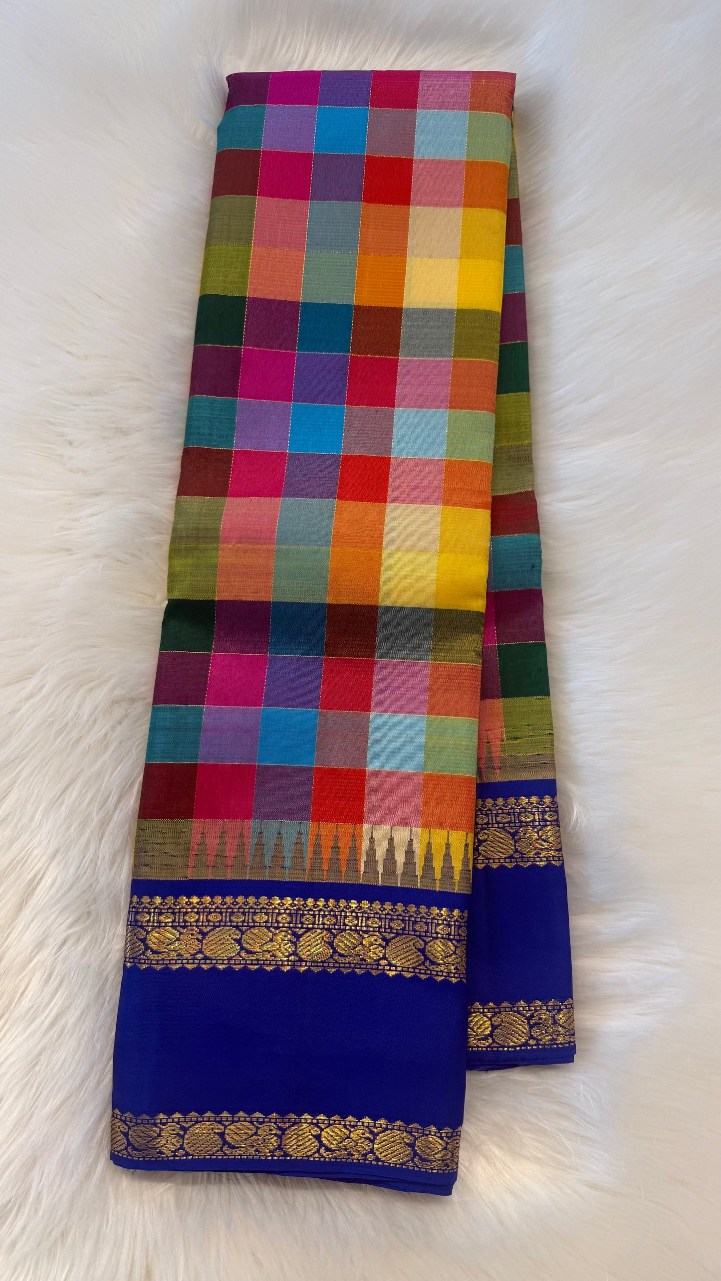 PAALUM PAZHAM KATTAM WITH CONTRAST ROYAL BLUE HANDLOOM KANCHIPURAM SILK SAREE (KSS469)
