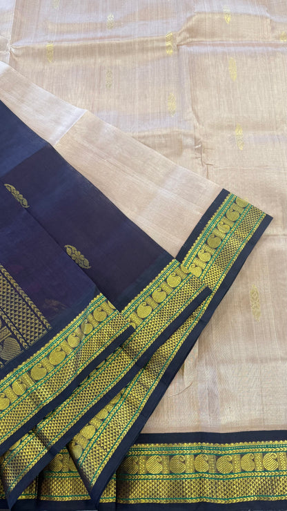 COFFEE & DARK BROWN KANCHIPURAM HANDLOOM SILK COTTON SAREE(KSC70)