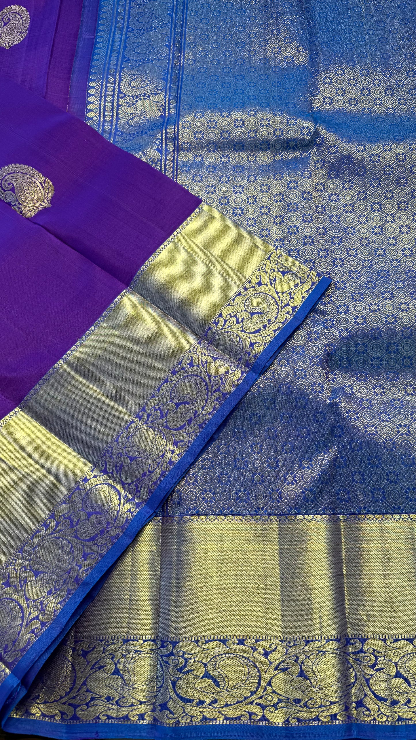 VADAMALLI PURPLE WITH DUAL TONE BLUE GOLD ZARI HANDLOOM KANCHIPURAM SILK SAREE (KSS374)
