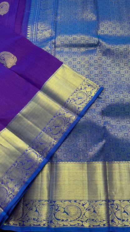 VADAMALLI PURPLE WITH DUAL TONE BLUE GOLD ZARI HANDLOOM KANCHIPURAM SILK SAREE (KSS374)