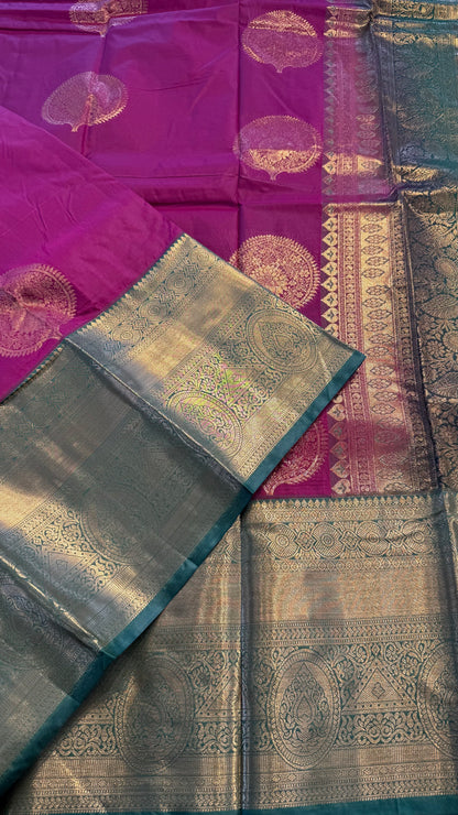 MAGENTA WITH CONTRAST GREEN SILK KANICHIPURAM SILK SAREE (SSKS56)