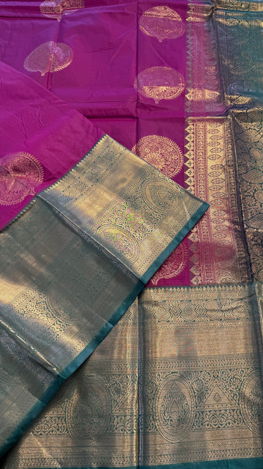 MAGENTA WITH CONTRAST GREEN SILK KANICHIPURAM SILK SAREE (SSKS56)