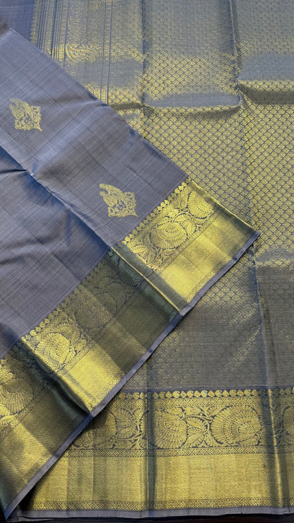 GREY GOLD ZARI HANDLOOM KANCHIPURAM SILK SAREE (KSS321)